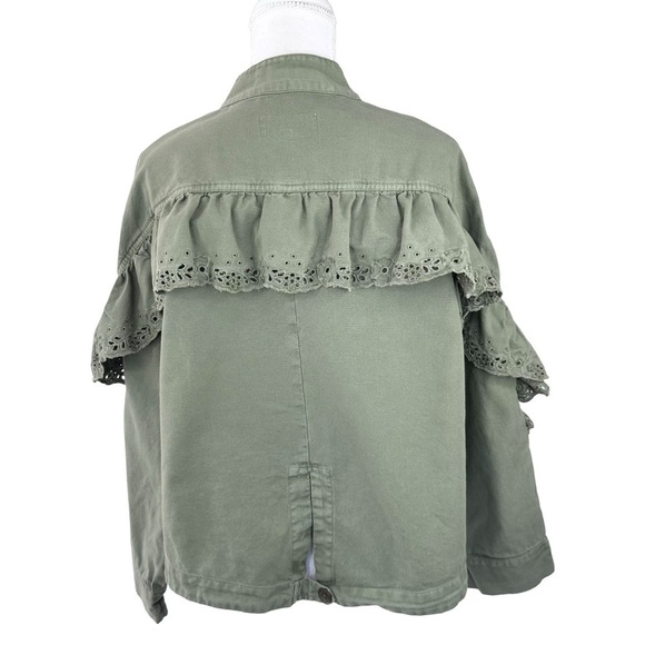 The Great eyelet army utility military jacket ruffle cropped olive green XS/0 - Picture 6 of 16